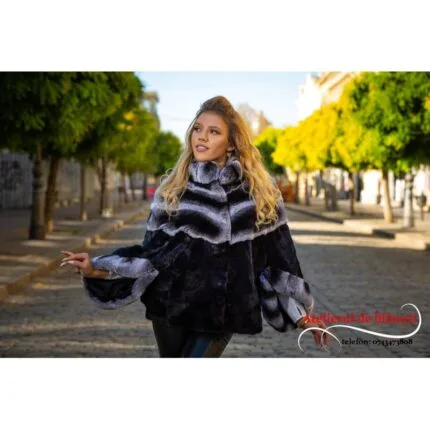 Capă din bucati de blană naturală de Vizon cu Iepure tip Rex Rabbit 161