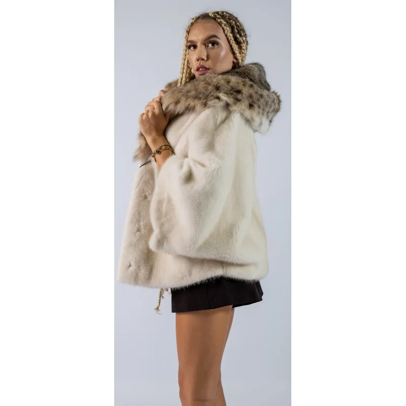 Haină din blană naturală de Vizon, Perla cu Lynx