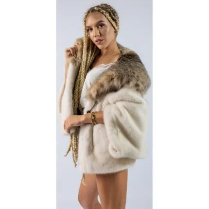 Haină din blană naturală de Vizon / Nurcă, Perla cu Lynx