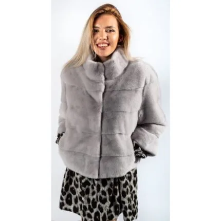 Haină din blană naturală de Vizon / Nurcă, Gri Pudră 444