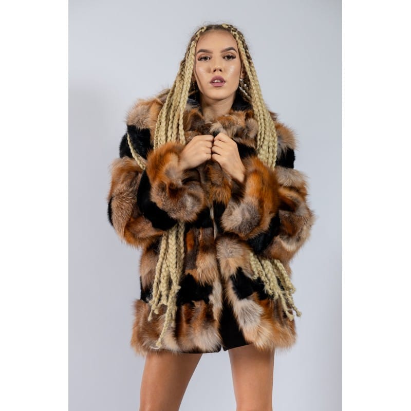 Haină din blană naturală de Vulpe cu Vizon / Nurcă