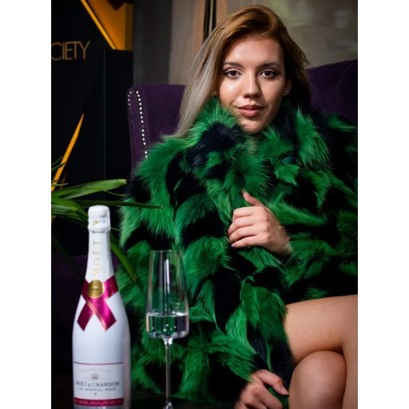 Haină din blană naturală de Vulpe, Katrina Green & Black Haină din blană naturală de Vulpe, Katrina Green & Black