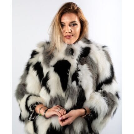 Haină din blană naturală de Vulpe, Multicolor Katrina