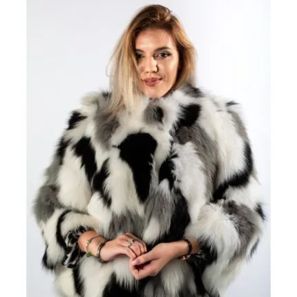 Haină din blană naturală de Vulpe, Multicolor Katrina