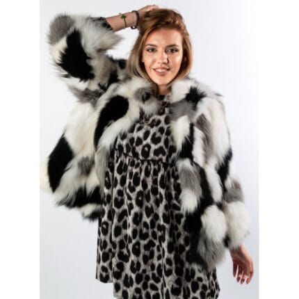 Haină din blană naturală de Vulpe, Multicolor Katrina