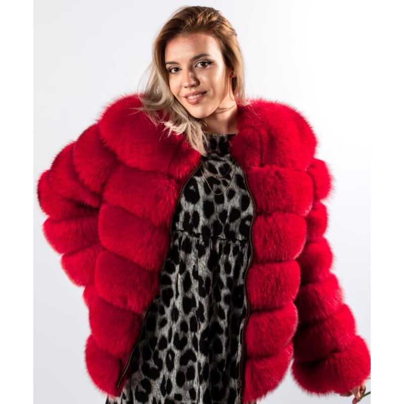 Haină din blană naturală de Vulpe Polară, Roșu 448