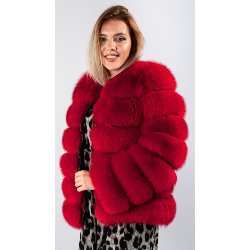 Haină din blană naturală de Vulpe Polară, Roșu 448