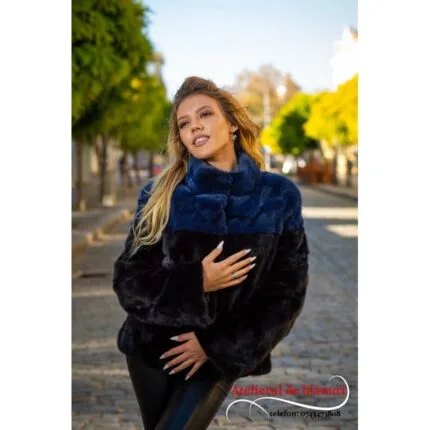 Jachetă din bucăți de blană naturală Vizon / Nurcă, Blue & Black
