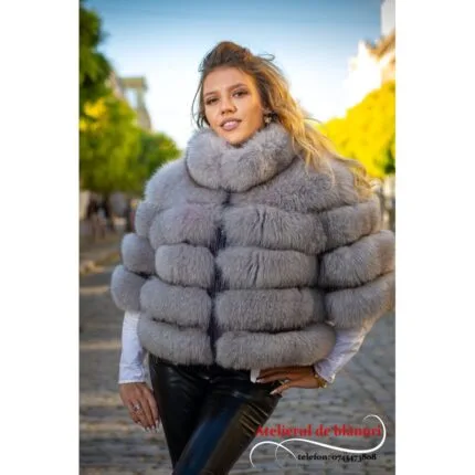 Jachetă din blană naturală de Vulpe Polară Gray