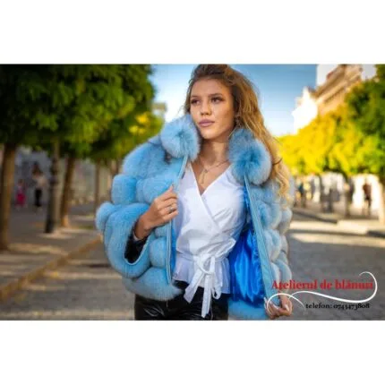 Jachetă din blană naturală de Vulpe Polară Sky