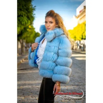 Jachetă din blană naturală de Vulpe Polară Sky