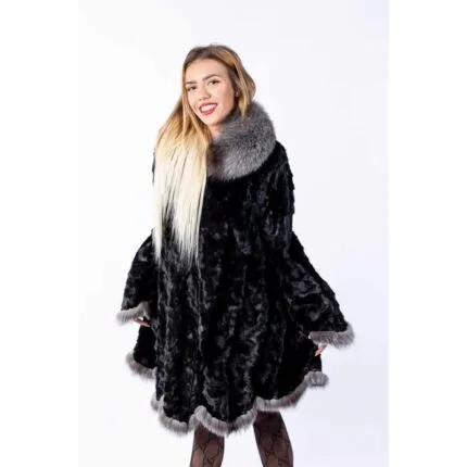 Pelerină din blană naturală de Vizon și Vulpe, Frost