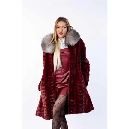 Pelerină din blană naturală de Vizon / Nurcă și Vulpe, Frost Roșu