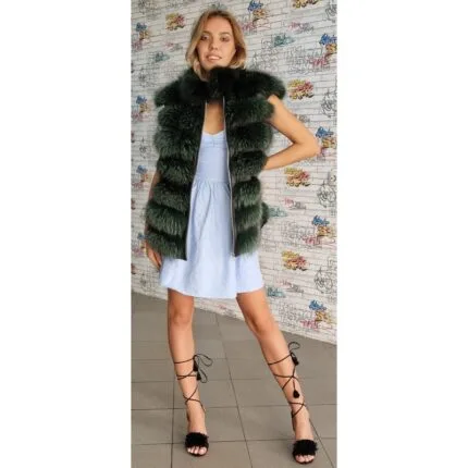 Vestă din blană de Vulpe Argintie Verde - Model 128